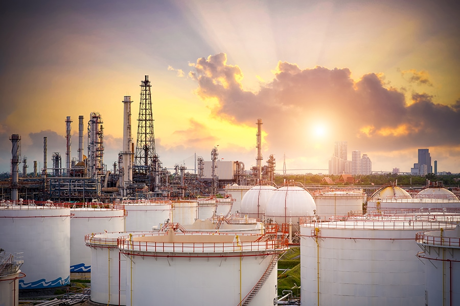 image of Oil and gas industry - refinery factory - petrochemical plant at sunset