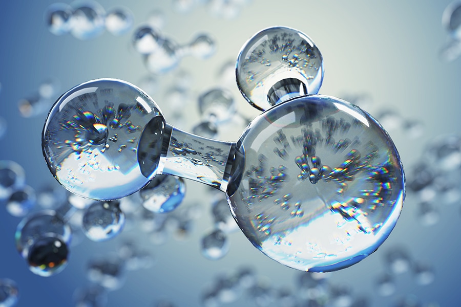 3d illustration with water molecule. Abstract molecule microbiology or science background.