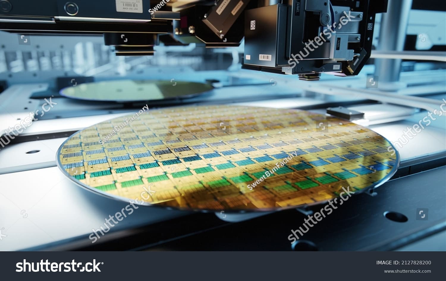 close up shot of silicon wafer in bright light at advanced semiconductor