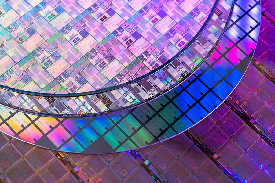 Silicon Wafer with microchips used in electronics for the fabric