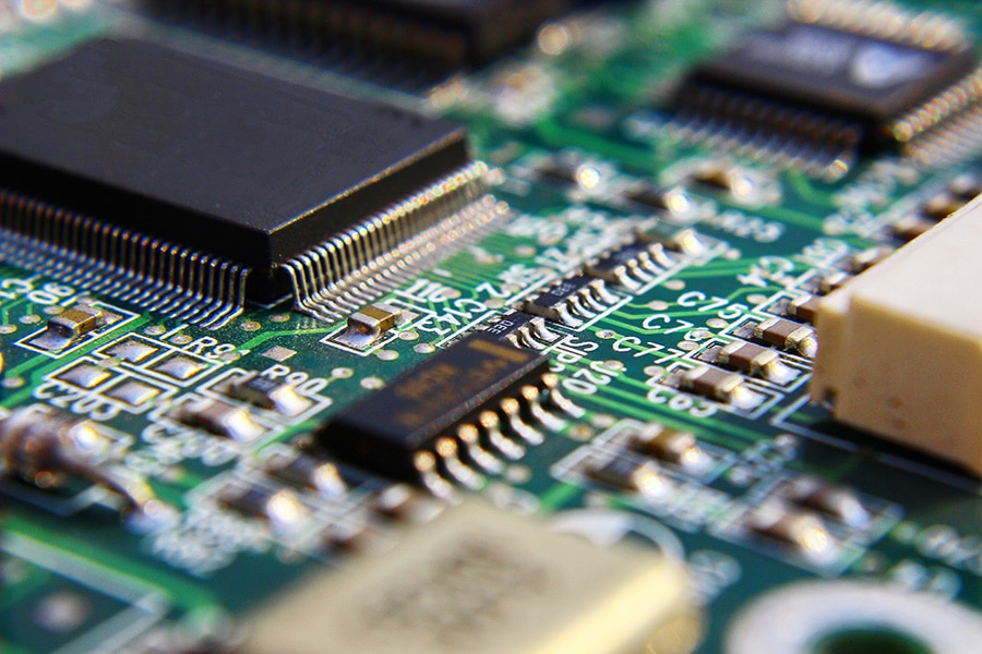 Printed Circuit Board With Many Electrical Components.
